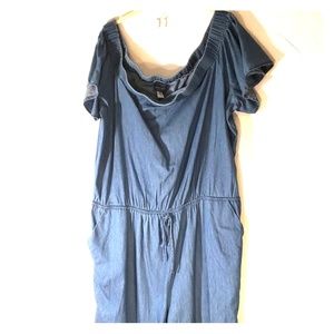 3X off the shoulder wide leg Capri jumper w/pocket